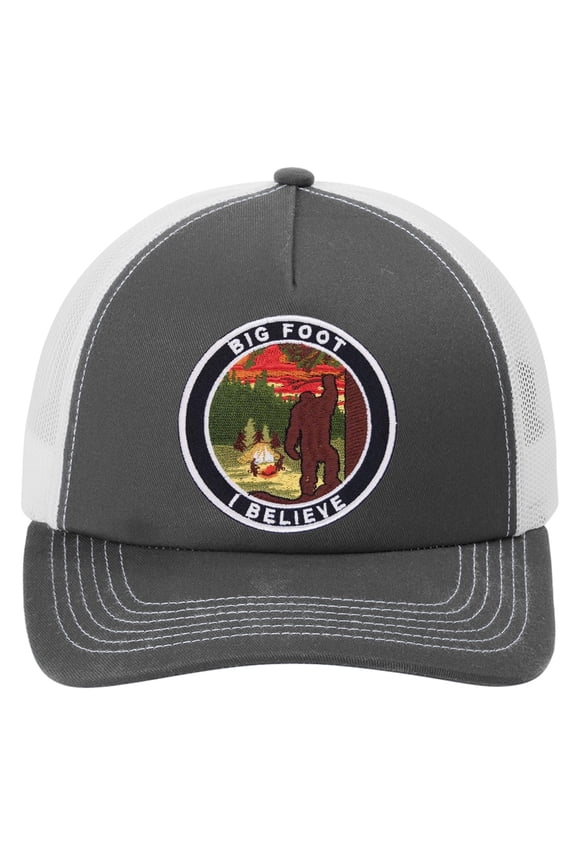 Bigfoot I Believe Adjustable Adult Mesh Hat, Steel Grey/White