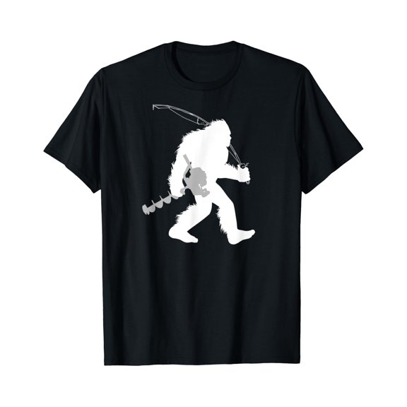 Bigfoot Ice Fishing Yeti Fisherman With Drilling Auger T-Shirt
