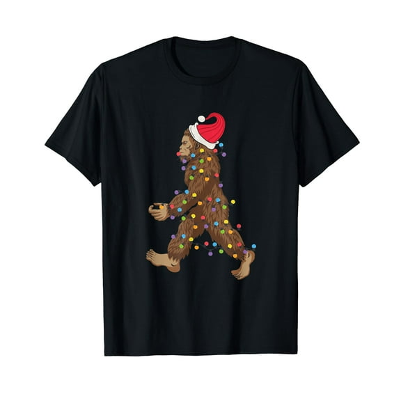 Bigfoot In Christmas Lights Sasquatch Santa Believer Xmas T-Shirt