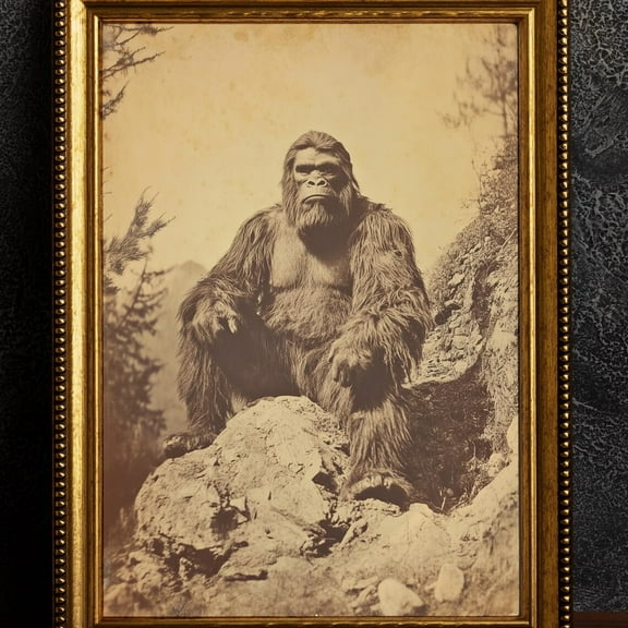 Bigfoot In The Mountains, Vintage Photography, Dark Academia, Sasquatch, Gothic, Cryptid, Cryptozoology Wall Art, Modern Wall Decor, 24x36 UNFRAMED