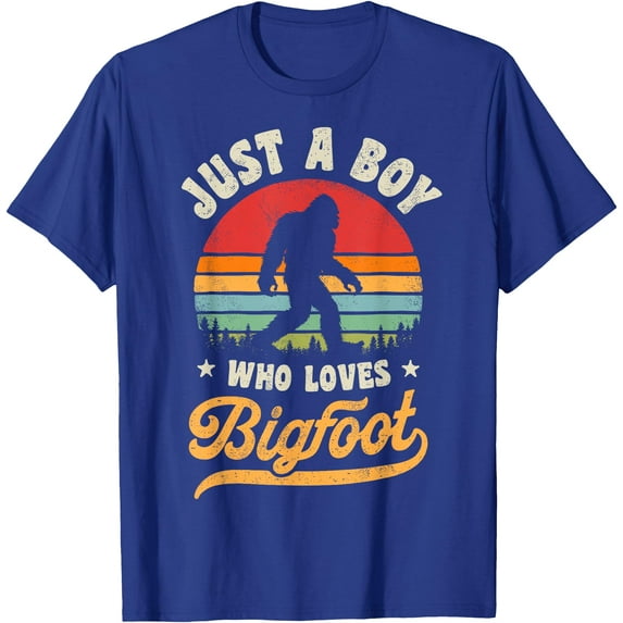 Bigfoot Just A Boy Who Loves Sasquatch Funny Retro Vintage Unisex T-Shirt for Men Women Kids Toddler,Royal Blue Color,Size 3T