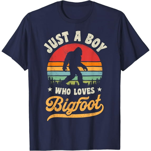 Bigfoot Just A Boy Who Loves Sasquatch Funny Retro Vintage Unisex T-Shirt for Men Women Kids Toddler