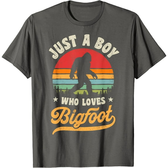 Bigfoot Just A Boy Who Loves Sasquatch Funny Retro Vintage Unisex T-Shirt for Men Women Kids Toddler