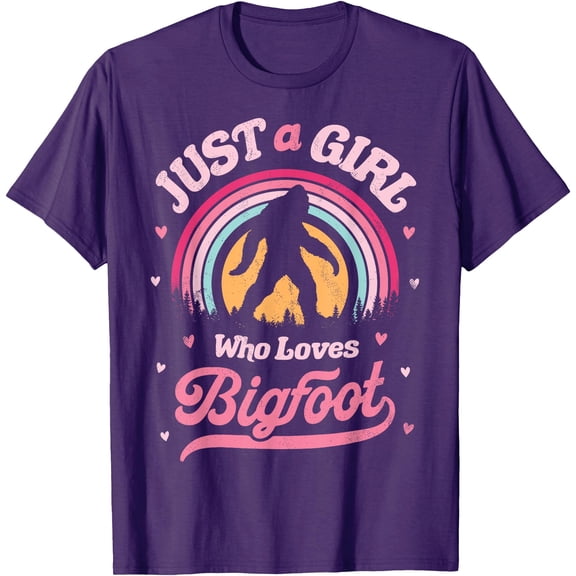 Bigfoot Just A Girl Who Loves Sasquatch Funny Retro Vintage Unisex T-Shirt for Men Women Kids Toddler,Purple Color,Size XL