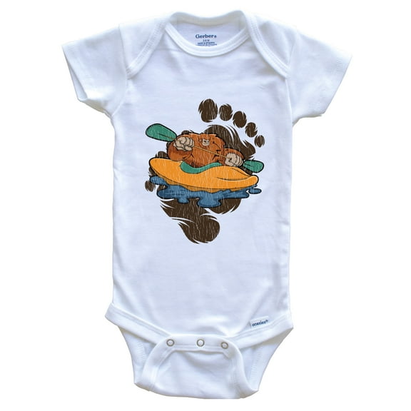 Bigfoot Kayaking Baby Bodysuit - Sasquatch Paddling Kayak Baby Bodysuit, 0-3 months white