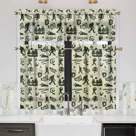 Bigfoot Kitchen Curtains Valances and Tiers Set for Windows, Sasquatch Big Foot Lover Bathroom Window Curtain Valance 3 Piece Sets,Kitchen Decor for Living Room,54''''x 36''''