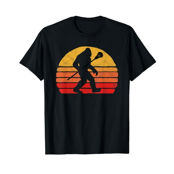 Bigfoot Lacrosse Stick Vintage Surf Sun Funny Lax Cotton Black T-Shirt