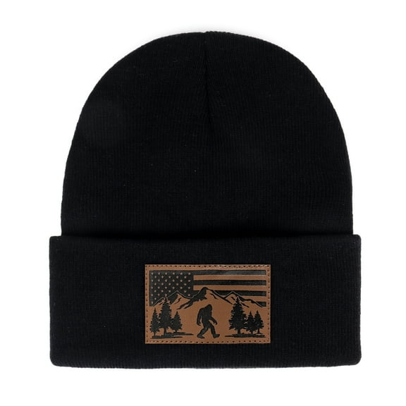 Bigfoot Leather Patch Acrylic Knit Beanie - Soft Stretchable Sporty Unisex Hat, Daily Comfort & Perfect Gift