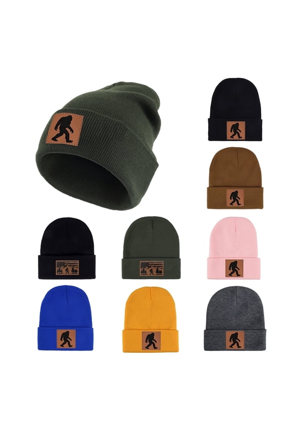 Bigfoot Leather Patch Acrylic Knit Beanie - Soft Stretchable Sporty Unisex Hat, Daily Comfort & Perfect Gift