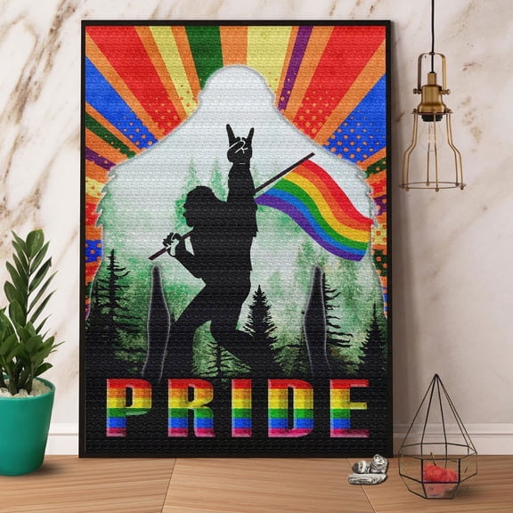 Bigfoot Lgbt Pride Flag Satin Poster Wall Art Decor 11 x 17 Inch Poster