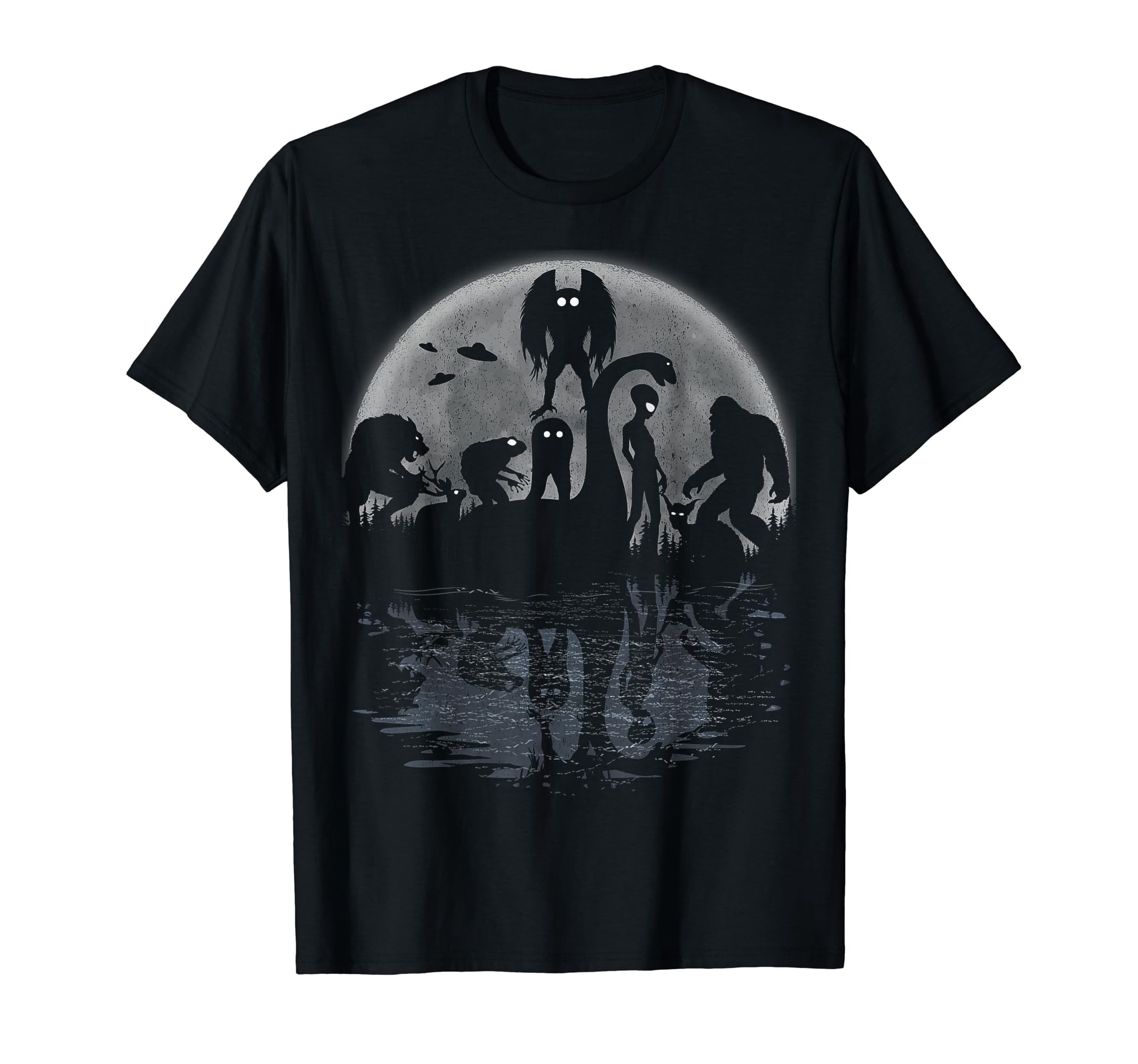 Bigfoot Loch Ness Monster Mothman And Aliens! Funny Cryptid Black T ...
