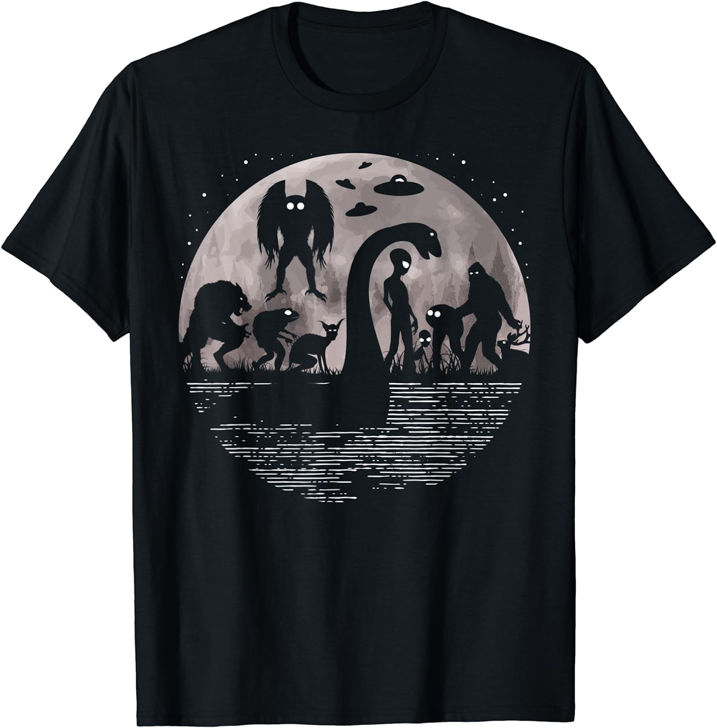 Bigfoot Loch Ness Monster Mothman And Aliens! Funny Cryptid T-Shirt ...