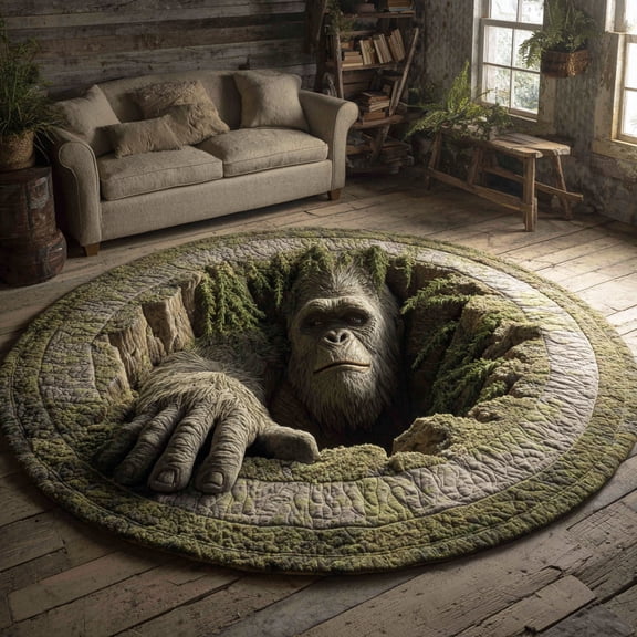 Bigfoot Log Hole 3D All Over Printed Quilted Round Mat BTO11091417