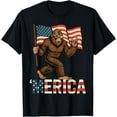 thumbnail image 1 of Bigfoot Merica Rock Patriotic American Flag 4th Of July T-Shirt Tops Tee, 1 of 4