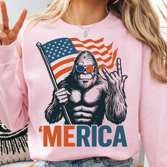 Bigfoot Merica Shirt, Rock American Flag Patriotic Shirt for 4th of July, Sasquatch Believers Gift Sweatshirt, American Pride Shirt, Independence Day Tee