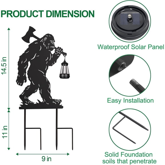 Bigfoot Metal Garden Stakes Decorative 2Pack,Solar Lights Outdoor Garden Decor Stake,Birthday Gifts for Mom Women,Decorative Metal Housewarming Ornament for Lawn Yard Pathway Black