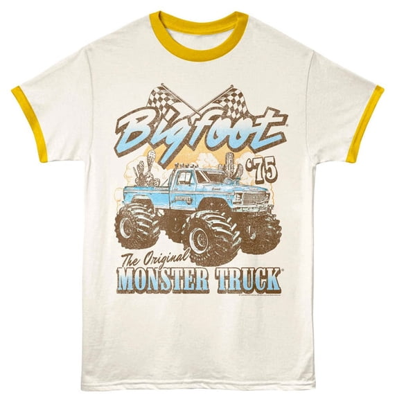 Bigfoot Monster Truck Desert Ringer T Shirt (Ivory, AdultS)