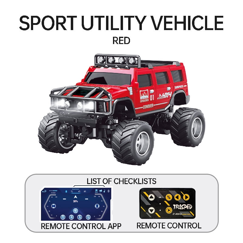 Bigfoot Monster Truck Off-Road Remote Control Car with Adjustable Speed, Lights, Shock Absorption, and Mobile Phone Control