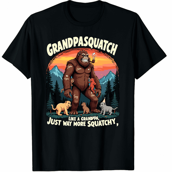 Bigfoot Moonlight Retro Vintage Dad Gift for Daddy, Grandpa squatch Graphic Black T-Shirt for Men and Women