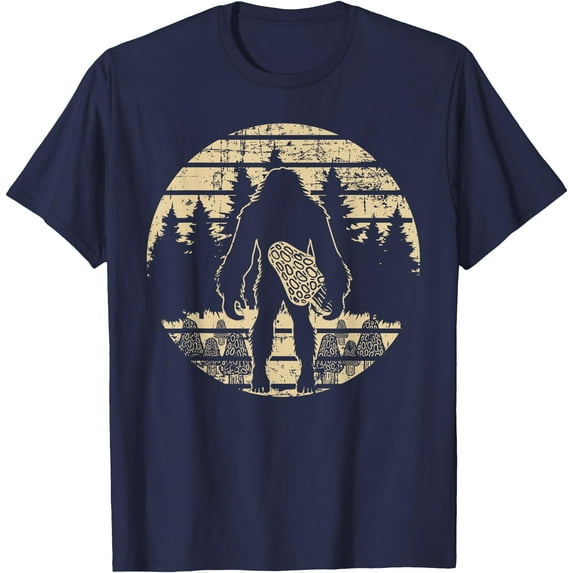 Bigfoot Morel Mushroom Foraging Mycology Shroom Hunting Unisex T-Shirt for Men Women Kids Toddler,Navy Color,Size XL