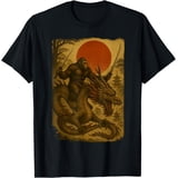 Bigfoot Ninja Riding Dragon Japanese Samurai Ukiyo-E Bigfoot T-Shirt ...