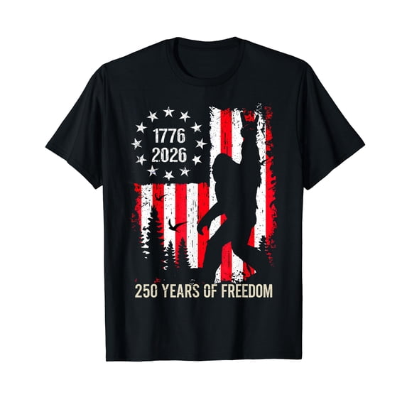 Bigfoot Patriotic 250 Years of Freedom American USA Flag Tee T-Shirt
