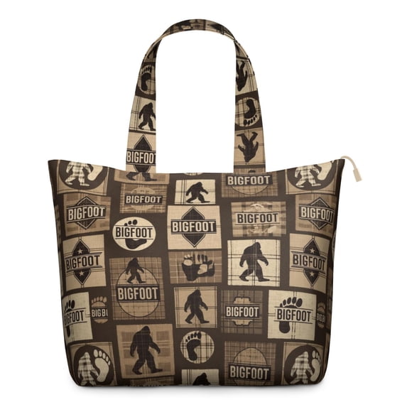 Bigfoot and Paw Print Brown Pattern Weekend Tote Bag, Outdoor Travel ...