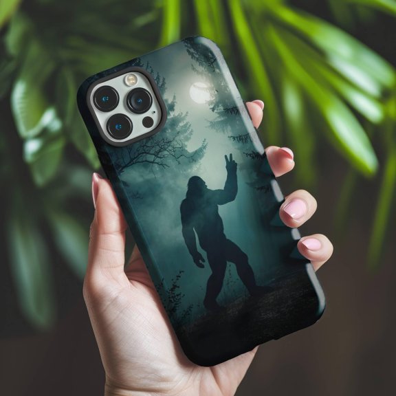 Bigfoot Peace Sign Forest Moon Phone Case for iPhone 17 to 11 Pro Max