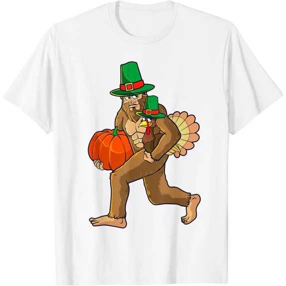 Bigfoot Pilgrim Turkey Pumpkin Thanksgiving Fall Holiday Gift Unisex T-Shirt ,up to size 5XL