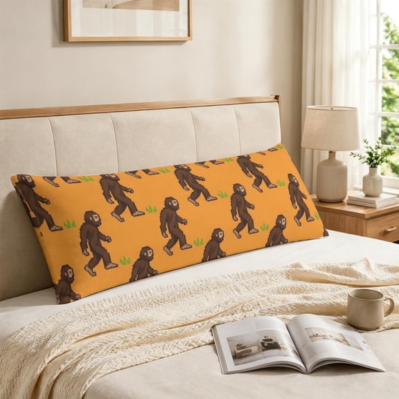 Bigfoot and Pixel Orange Pattern Long Throw Pillow Cover, Throw Body Pillow Case with Hidden Zipper, Anti-pilling Gifts for Home Camping Car, 59'' X 19.7''