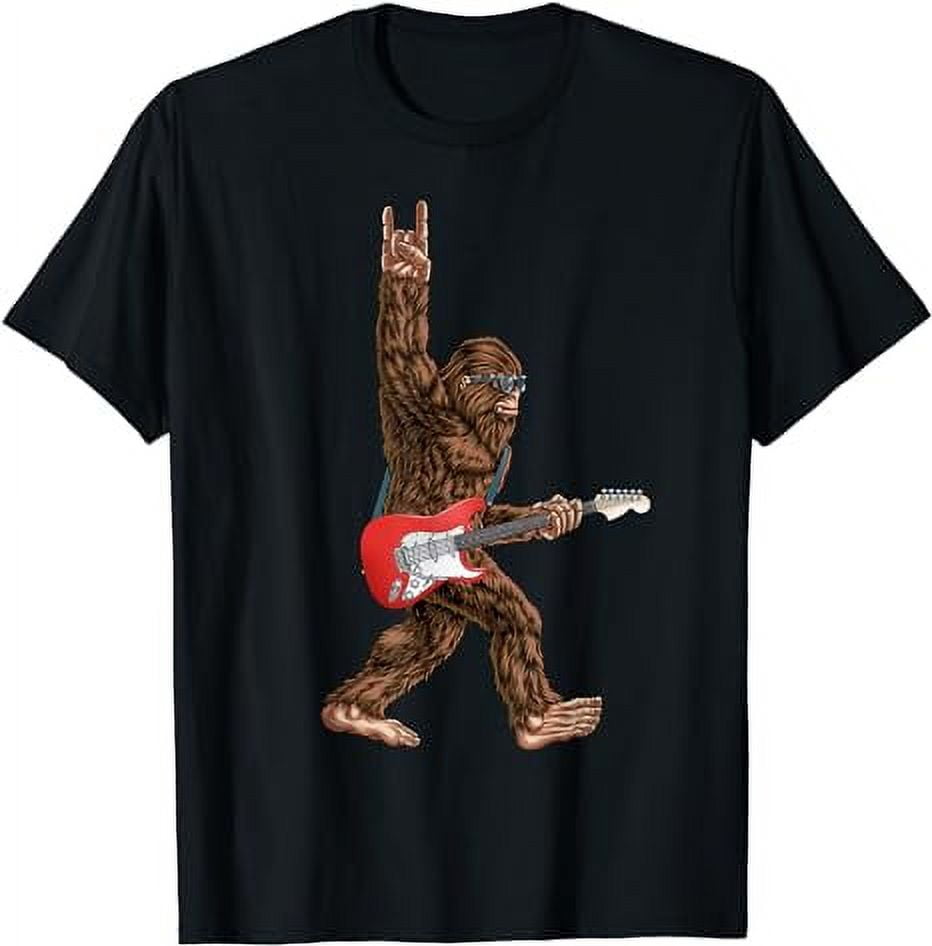 Guitar T Shirt Bigfoot Jump Playing Electric Mens Graphic Vintage Sasquatch Rock - Foto 2