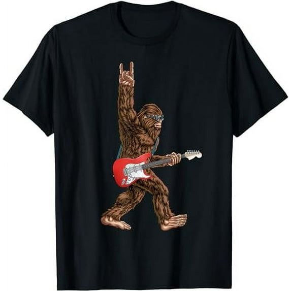 Bigfoot Playing A Electric Guitar Rock On Sasquatch Big Foot T-Shirt