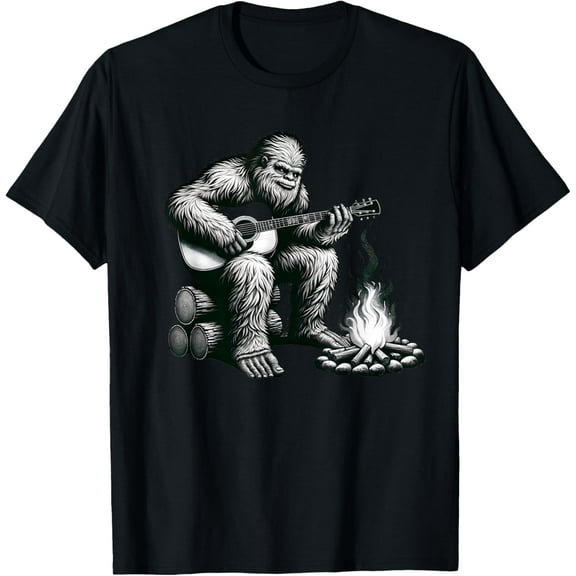 Bigfoot Playing Guitar Rock on Sasquatch Big Foot T-Shirt Tops Tee