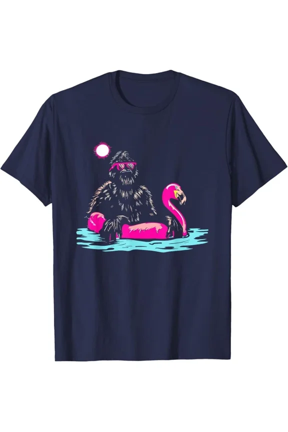Bigfoot Pool Party Flamingo - Funny Sasquatch Pink Float T-Shirt Unisex S-5XL Hot Trending Shirt, Vintage Birthday Gift