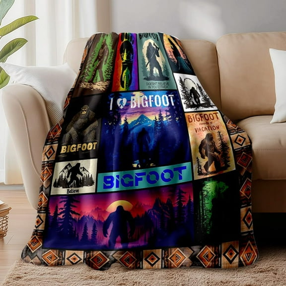 Bigfoot Print Blanket 59"x51" Sasquatch Throw Blankets Hide and Seek Gift for Women Men Bigfoot Soft Flannel Plush Blankets Full Season Cozy Fuzzy Blanket for Bedroom Living Room Sofa Couch
