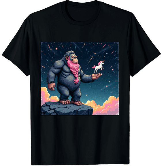 Bigfoot Riding A Unicorn - Funny Graphic Sasquatch Lover Graphic Black T-Shirt for Men and Women