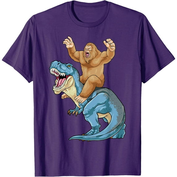 Bigfoot Riding Dinosaur T Rex Cute Sasquatch Dino Unisex T-Shirt for Men Women Kids Toddler,Purple Color,Size YXS
