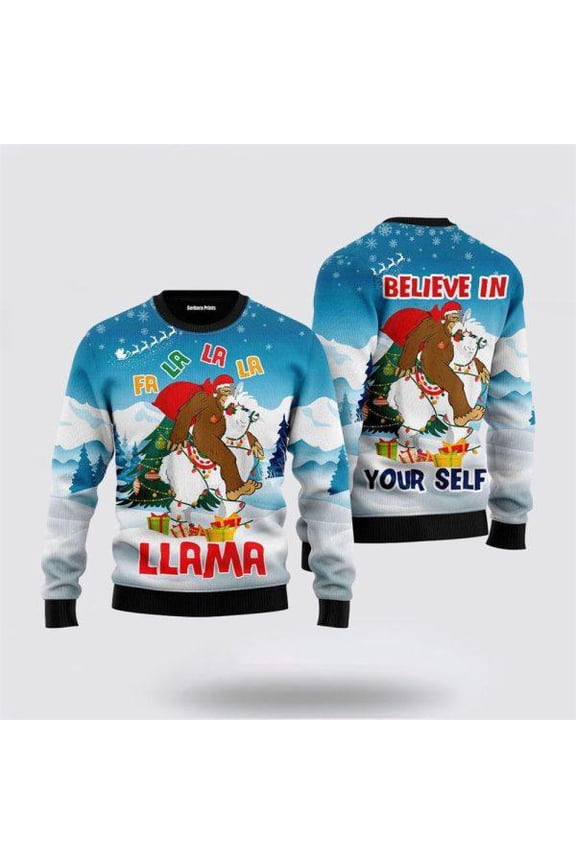 Bigfoot Riding Llama Ugly Christmas Sweater For Men & Women – Gifts For Bigfoot Lovers