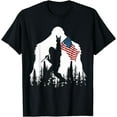 thumbnail image 1 of Bigfoot Rock On Hold American Flag Sasquatch Believers T-Shirt, 1 of 4
