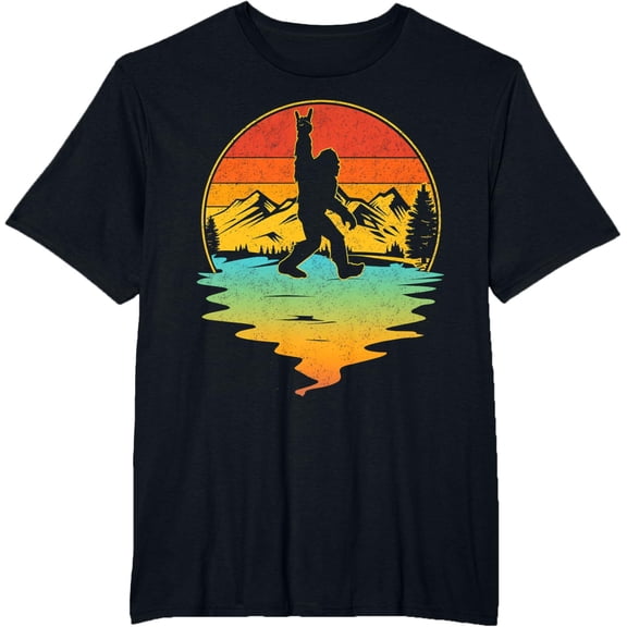 Bigfoot Rock On Sasquatch Rock And Roll Funny Men Graphic T-ShirtMen and women, Black T-shirt, size: Extra large