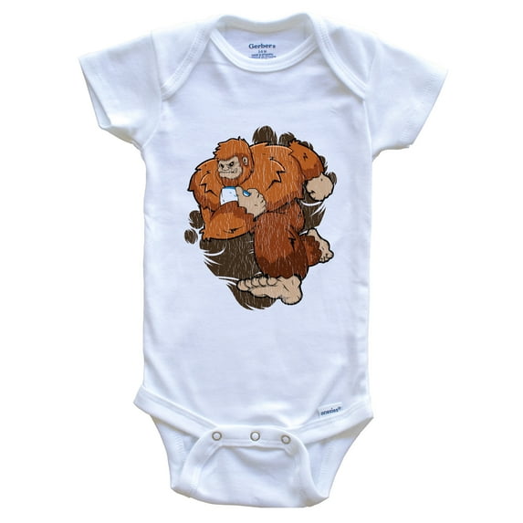 Bigfoot Rugby Baby Bodysuit - Sasquatch Playing Rugby Baby Bodysuit, 3-6 months white