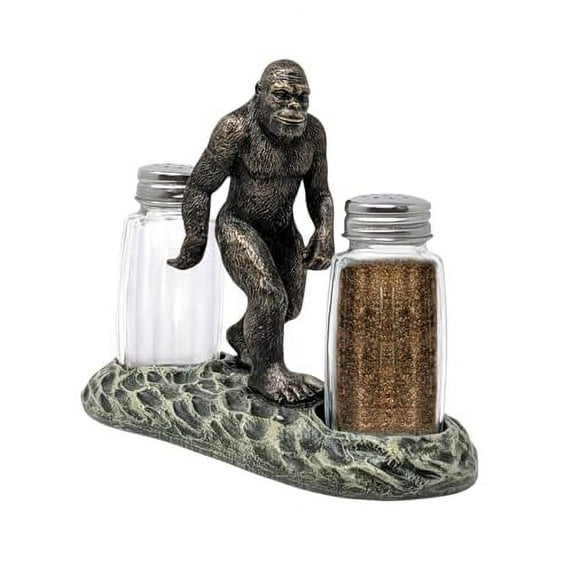 Bigfoot Salt and Pepper Shaker Set with Holder - Mythical Sasquatch Kitchen Decor -Unique Rustic Décor with Glass Shakers -Functional and Stylish Tabletop Seasoning Holder-Gift for Bigfoot Enthusiasts