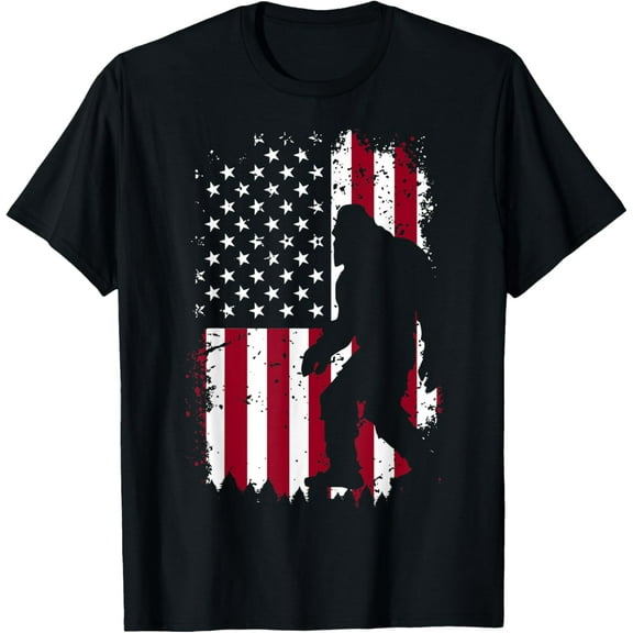 Bigfoot Sasqautch American Flag Patriotic 4th Of July T-Shirt mens t shirt，black，women，funny，misfits，men，journey