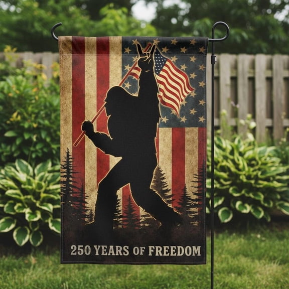 Bigfoot Sasquatch America 250 Years Patriotic Flag 12x18 POLE NOT INCLUDED Garden Flag