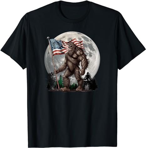 Bigfoot Sasquatch - American Flag Full Moon Patriotic T-Shirt - Walmart.com