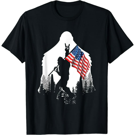 Bigfoot Sasquatch American Flag Patriotic Unisex T-Shirt for Men Women Kids Toddler,Charcoal Color,Size XL