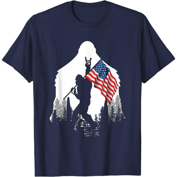 Bigfoot Sasquatch American Flag Patriotic Unisex T-Shirt for Men Women Kids Toddler,Navy Color,Size L