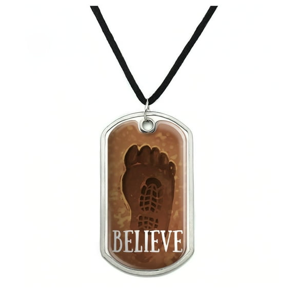 Bigfoot Sasquatch Believe Foot Print Military Dog Tag Pendant Necklace with Cord
