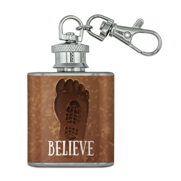 Bigfoot Sasquatch Believe Foot Print Stainless Steel 1oz Mini Flask Key Chain