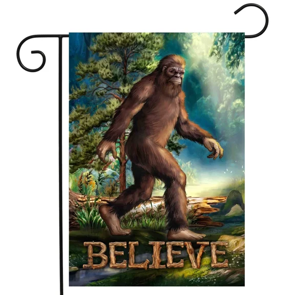 Bigfoot Sasquatch Believe Mythical Creature Garden Flag Double Sided Outdoor Yard Lawn Decor Funny Quirky Seasonal Halloween